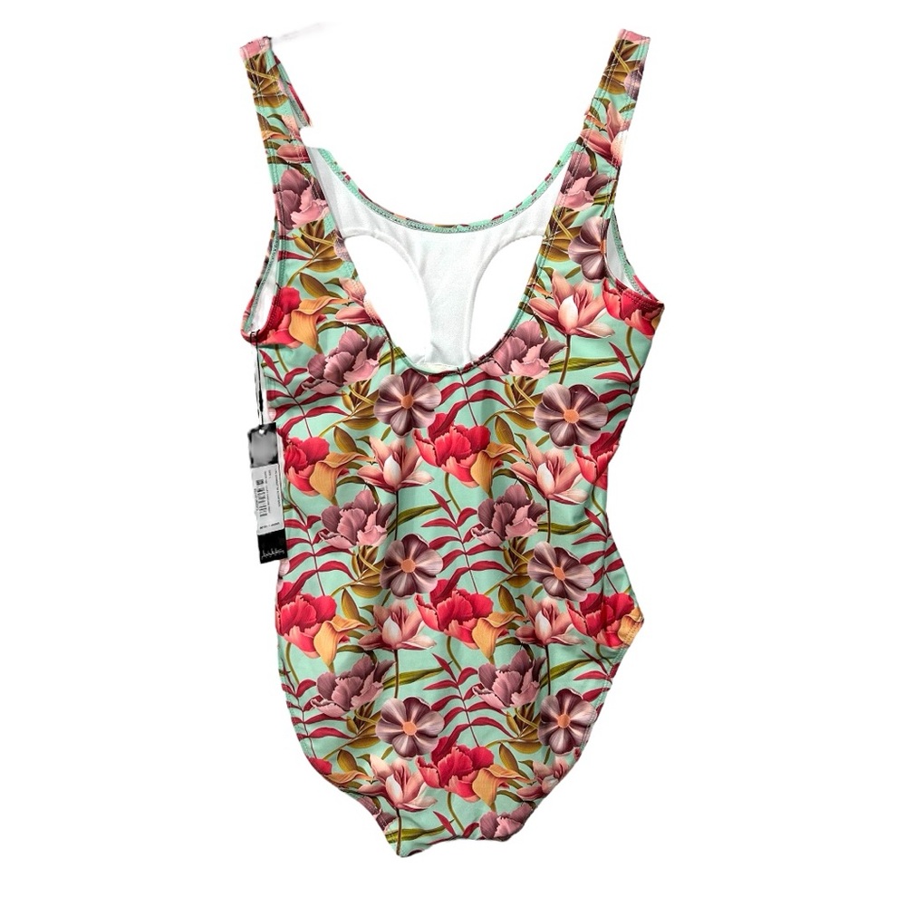 Nicole Miller One Piece Swimsuit Leafs Cascade Print Large Floral Multi NWT - Picture 7 of 11